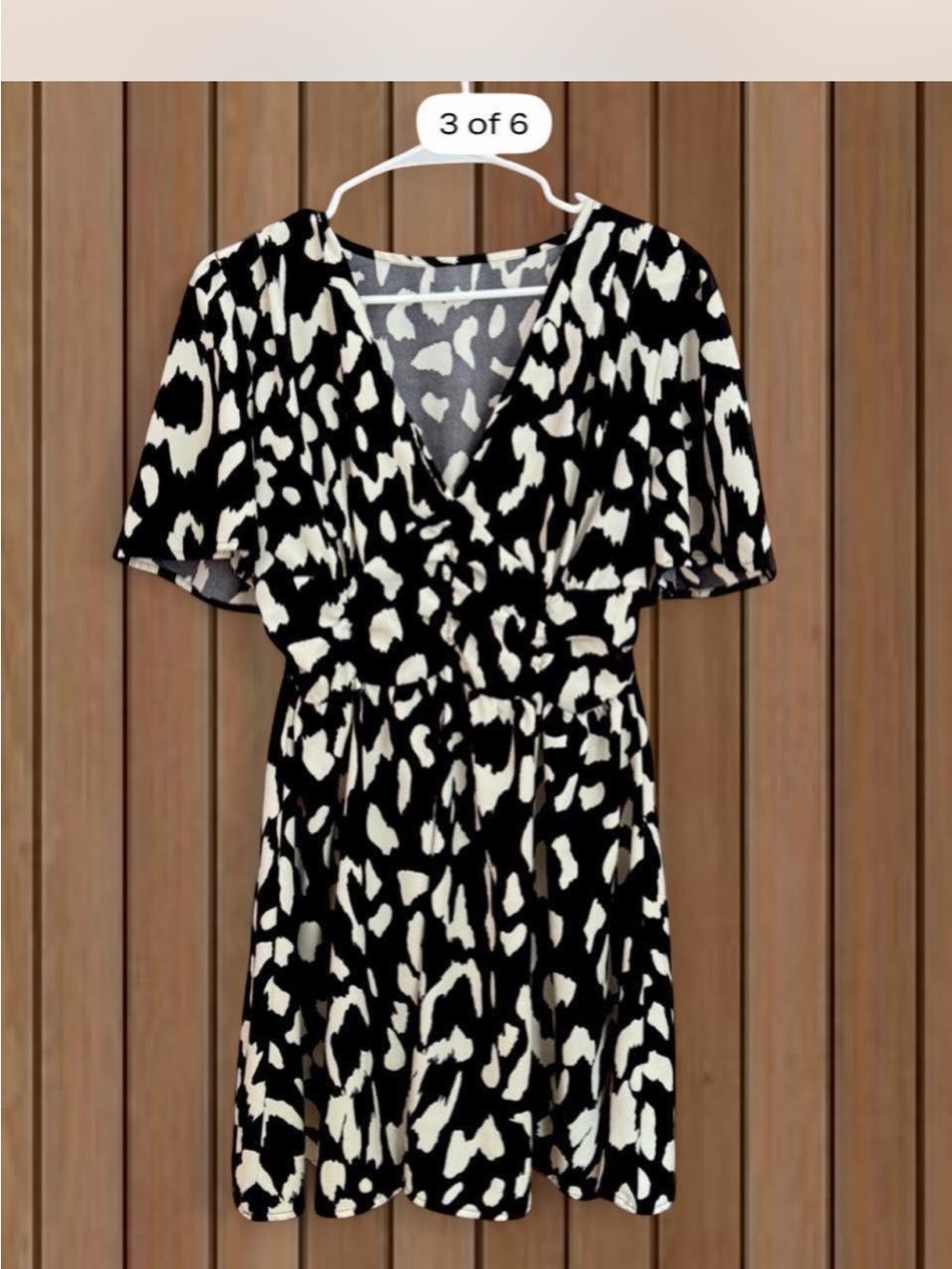 Black & White Printed V-Neck Dress, Size 8